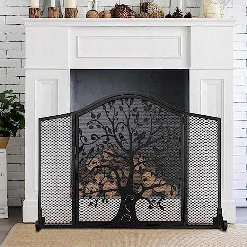 GTPBAO Funkenschutzgitter Eintüriger Kaminschutz für Wohnzimmerdekoration, Groß, 100 X 80cm, Funkenschutz Gegen Verbrühungen für Holzöfen, Schwarz