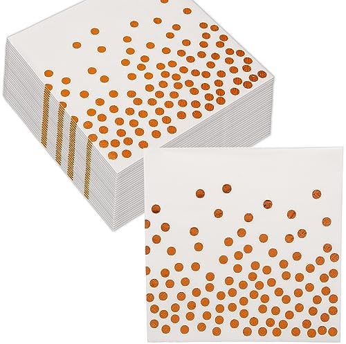 White and Rose Gold Napkins, CEILIWEN 50 Pieces Foil Dots Party Napkins Serviettes, Birthday decor, 33x33cm (White Gold), 33X33CM/13x13INCH