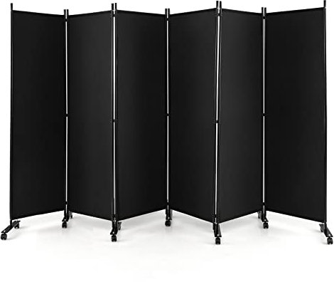 GIANTEX Paravent intérieur sur roulettes - 6 pièces - 334,5 x 172 cm - Paravent Pliable - Paravent Espagnol - avec Pieds Larges - Paravent en Tissu - Protection privée (Noir)