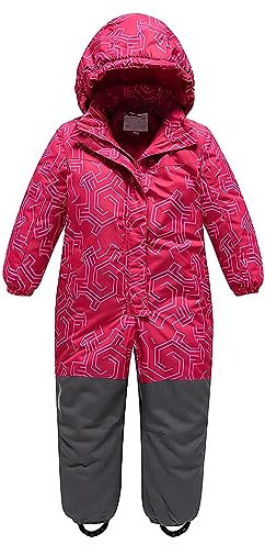 linboo Unisex Kinder Schneeanzug mit Kapuze Gefüttert Skioverall Wasserdicht Winddicht Schneeoverall Warm Skianzug für Jungen Mädchen, Labyrinth Rot, Herstellergröße: 110 for 116-122