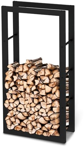 holz4home® Kaminholzregal aus Metall Schwarz I 125x25x60 cm I Brennholzregal inkl. Ofenhandschuh I Feuerholzregal Kaminholzhalter Holzständer Holzhalter Holzlager Feuerholz Brennholz