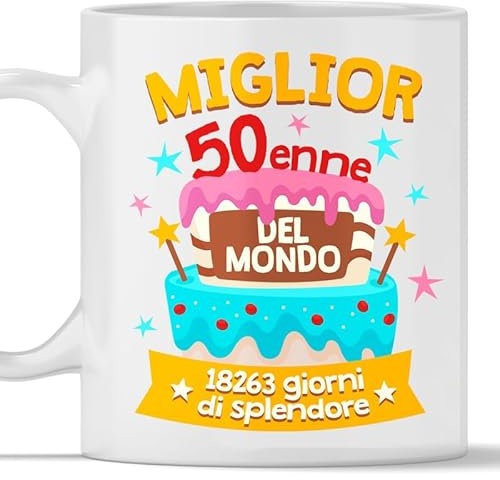 TeeDesign Tazza Divertente e Colorata 50 anni. Idea Regalo per mamma papà - Gadget simpatico per Compleanno di amico, amica, collega. Idea Regalo di Natale - 50 anni