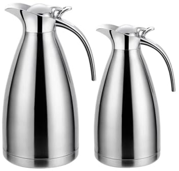 2er Set Thermoskanne Isolierkanne Kaffeekanne 1 Liter + 1,5 Liter (Silber)