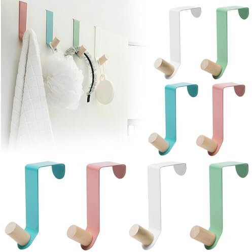 HEKOBAG 8 Pièces Porte Manteau pour Porte, Crochet de Porte en Fer, Patere Porte Manteau sans Percage en Forme de Z, Crochet Porte Manteau pour Chambre, Cuisine, Salle de Bains (4 Couleurs)