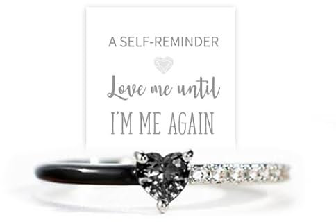 OVNMFH Love Me Until I'm Me Again Black Heart-Cut Half Enamel Ring, S925 Sterling Silver Heart Rings Self-Love Ring Gift, Jewelry Birthday Gifts for Women, Daughter, Wife, Friends (Black,9)