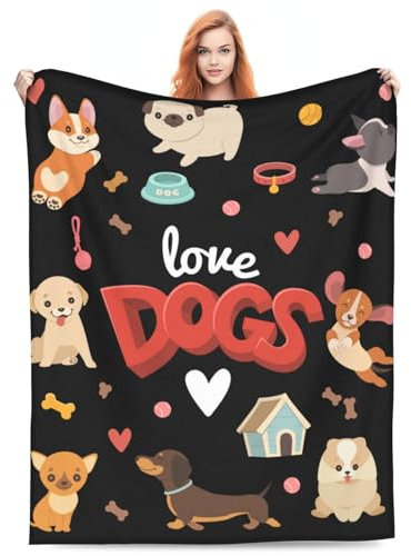 Zeleda Hundedecke für Erwachsene und Kinder, Welpendecke, Geschenke, 152,4 x 127 cm, Flanell, Mops, Dackel, Corgi, Überwurfdecke für Bett, Wohnzimmer, Sofa, Couch, weich, warm, leicht, gemütlich,
