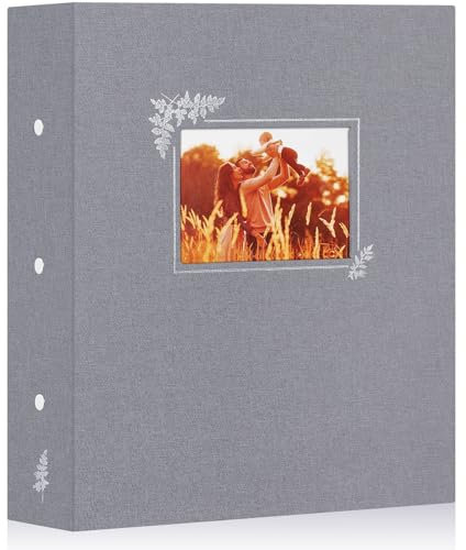 Lanpn Fotoalbum 11,5x15 11x15 600 Taschen, Großes Leinen Einstecken Einsteckalbum für Vertikale und Horizontale Bilder Fotos Grau