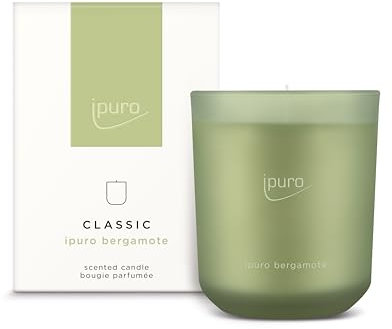 ipuro Classic dekorative Duftkerze - BERGAMOTE | Duftkerze im Glas, Asiatische Frische mit grüner Limette & Zitronengras Aroma| Kerzen mit langanhaltendem Duft | Raumduftkerze in grün 270g