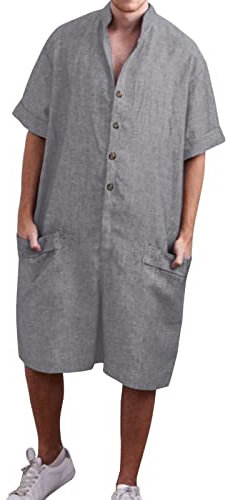 Tuta da uomo a maniche corte, salopette, pantaloni da lavoro, tuta con bottoni, colletto alto, tuta estiva con bottoni, casual, casual, a maniche corte, tinta unita, grigio., M