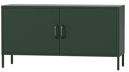 Jan Nowak TV Schrank, Fernsehschrank Metall - ROSA | TV Board Glitzernd für Wohnzimmer, Schlafzimmer | Industrial Loft Stil | Fernsehtisch mit Türen und Stauraum | 115 x 59,5 x 40 cm | Flaschengrün