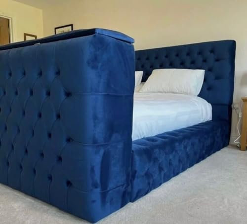 Sab futuren TV Bed Frame Chesterfield upholstered platform design option With Mattress Super King Size Blue (Blue Super King With Out Mattress)