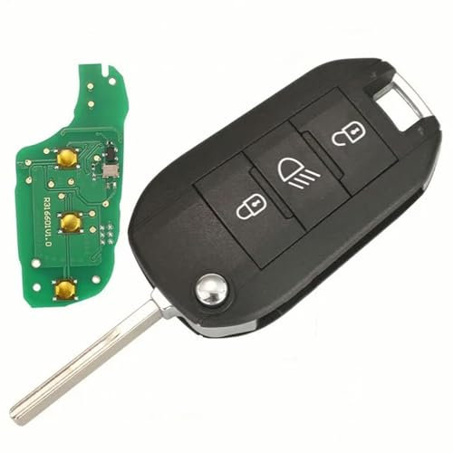 ProPlip Clé complète avec électronique à Programmer Compatible avec Peugeot 3 Boutons Phare 2008 3008 208 308 5008 508 Expert RCZ 434MHz Télécommande Vierge