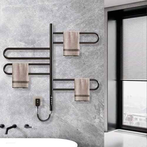 ZOYI Drehung Handtuchheizkörper elektrisch, Elektrischer Handtuchtrockner, Handtuchwärmer elektrisch,Badheizkörper elektrisch, 170W (Schwarz)