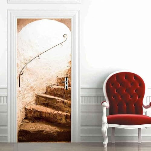 Türaufkleber Selbstklebendes Türbild 3D Retro-Wendeltreppe 85 X 210 Cm Fototapete Türfolie Poster Pvc Wasserdicht Abnehmbare Wandbilder Für Schlafzimmer Bad Studio Büro - Foto Der Kinderzimmer 0