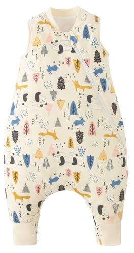 Duomiaomiao Baby Schlafsack mit füßen, Winter mit füßen,100% Baumwolle Schlafsack Baby, Baby Jungen 2.5 tog mit Schlafsack, Cartoon-Laub,Atmungsaktiv (Panda-75cm)