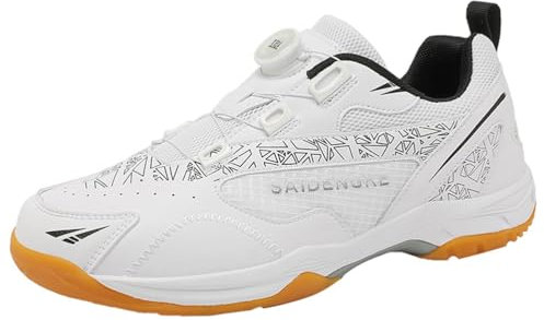 KONJACLY Herren Damen Squash Pickleball Schuhe rutschfeste Badminton Trainingsschuhe Schnellschnürung Tischtennis Turnschuhe,Weiß,43 EU