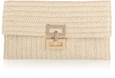 Jywmsc Bolso de paja Bolsos para Mujeres Bolso de Playa de Verano Tejido Bolso de Mimbre Ratán Sobre Embrague para Boda