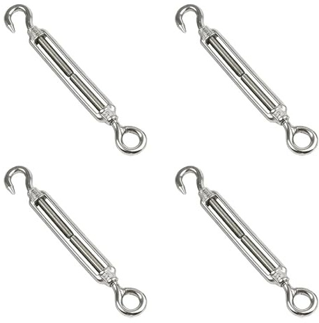 M5 Turnbuckle Eye and Hook, 304 Stainless Steel Heavy Duty Adjustable Turnbuckle Wire Rope Tensioner for Outdoor Tents Garden Hanging, Pack of 4