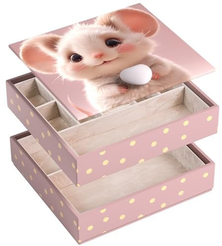 ADEL DREAM Schmucktabletts Schmuckorganizer Schmuckkasten mit 2 Ebenen Schmuckbox Schmuckgeschenkbox Geschenk für Damen Tochter und Freundin zum Geburtstag und zu Feiertagen Eine Katze (Maus)
