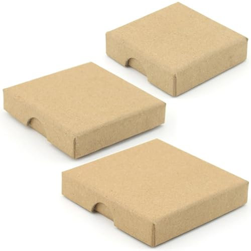 VEOIRXU Kraft Braun Schmuck Ring Boxen, Karton Geschenkbox Schmuckschatulle 3 Stück, Kleine Kraftpapier Einzelhandel Geschenkbox für Weihnachten, Hochzeiten, Valentinstag, 6x6cm, 7x7cm, 8x8cm
