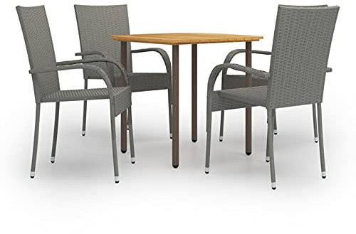 Capwee Rattan Gartenmöbel Set 4 Personen Garten Essgruppe 4 Personen Gartenmöbel Set 4 stühle mit Tisch Essgruppe Outdoor Rattan sitzgruppe Gartengarnitur-Grau-5-tlg