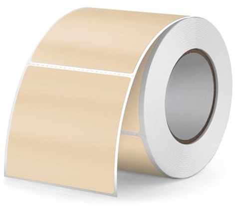 FINDAT Khaki Thermo-Etiketten 50 x 50 mm Vinyl Rolle Selbstklebende Thermo-Aufkleber Wasserdichtes Quadratische Drucker-Etiketten für Büro DIY Design Barcode Versand 500 Stück Brown