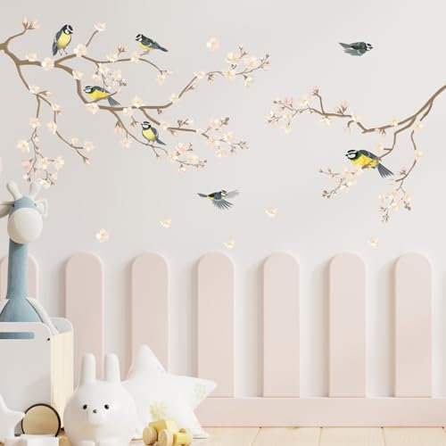 astylishome Wandtattoos & -Bilder Wandtattoo Baum Groß Wandaufkleber Baumstamm Vögel Wandsticker Kinderzimmer Schlafzimmer Wohnzimmer Wanddeko Tapete Selbstklebend 0417