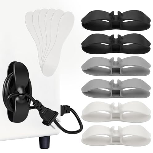 Jinsion 6 Stück Kabelaufwicklung für Küchengeräte, Kabelwickler Organiser, Kabelaufwickler Selbstklebend, Kabelwickler für Geräte, Kabelaufwickler für Küchenmixer, Schwarz, Weiß, Grau, 9cm x 2.1cm