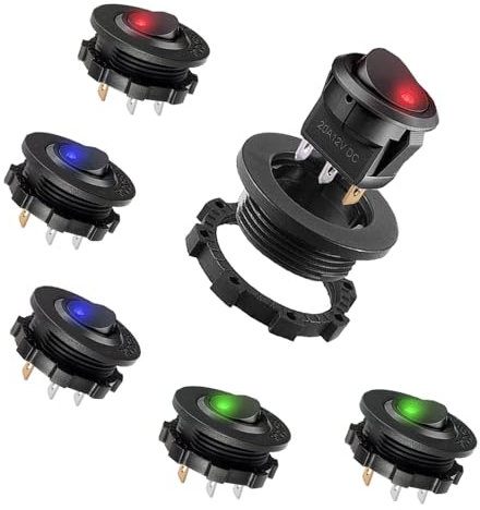 SGQTGIMU 6 Interrupteur à Bascule Rond avec Voyant Lumineux LED Étanche 12V 20A, SPST 3 Broches,interrupteur rond, Interrupteur avec Voyant pour Voiture, Camion, Bateau, Appareils Ménagers