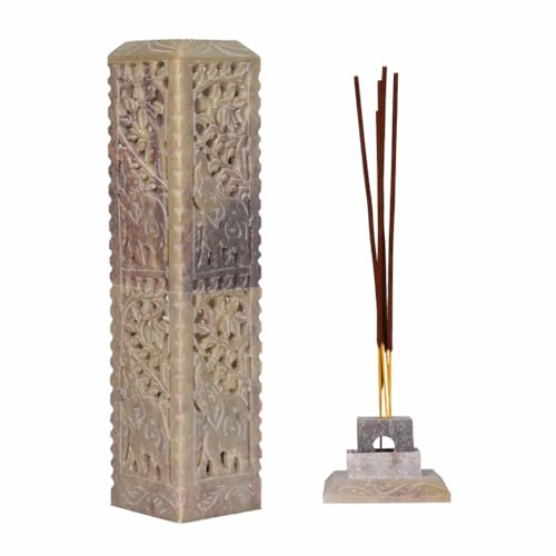Porta bastoncini di incenso in pietra fatta a mano, unico bruciatore a torre lunga king size, canfora, tealight - Dhoop Batti - Portacandele per yoga, meditazione e decorazione della casa (elefante)
