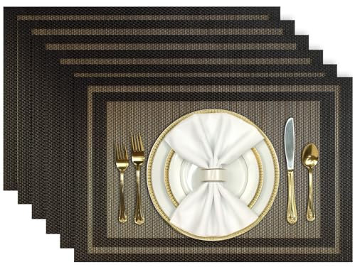 Aofmee Placemats Set of 6, Heat Resistant Place Mats, Washable PVC Table Mats, Woven Vinyl Plastic Placemats for Kitchen Dining Table, Non-Slip Stain Resistant Placemat Indoor Outdoor, Easy to Clean