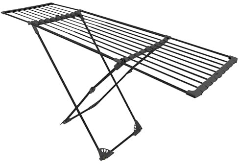Massido Wäscheständer Wäschetrockner Ständer Mit Rollen Teleskop Ausziehbar Platzsparend 20 m Trockenleine Stabil Ursula Schwarz
