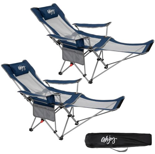 #WEJOY 2-in-1 Campingstuhl Faltbar, Strandstuhl mit Verstellbarer Rückenlehne & Fußstütze, Relaxsessel Liege mit Getränkehalter, Liegestuhl Angelstuhl für Outdoor Camping