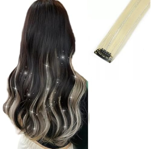 2 x Clip-In Hair Extension Highlights Streaks, Colourful Hair Highlights (Sparkle Blonde)