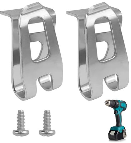 Gancho clip cinturón acero inoxidable, gancho clip cinturón 2 pcs con tornillos, gancho clip cinturón repuesto clip cinturón metal plateado Compatible con XFD01 XFD07D DTD144 DTD144Z DHP481 12V 18V