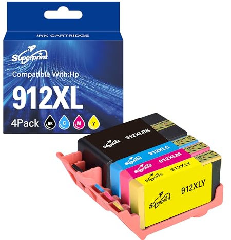 Superprint 912 XL Patronen (Mit-chip) Multipack Kompatibel für HP 912XL Ink Cartridges OfficeJet 8010/e 8012e 8014e 8015/e 8018 8022/e Pro8020/e 8024e 8025/e 8028/e 8035/e Drucker, 4er-Pack