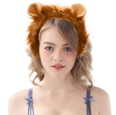 Serre Tête Oreille Animal Enfant, Peluche Serre Tete Animaux Carnaval Mignon Oreille de Serre Tete pour Enfants Adultes Fête à Thème du Carnaval, Accessoires de Jeu de Rôle (Lion)