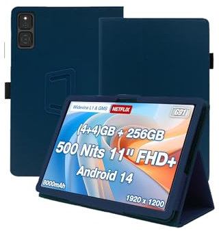 WUNIAK Schutzhülle für AGM Pad T2 27,9 cm (11 Zoll) Android 14 Tablet, 2024 Release, hochwertiges Leder, Business-Folio-Schutzhülle mit Handschlaufe für Tablet, Dunkelblau