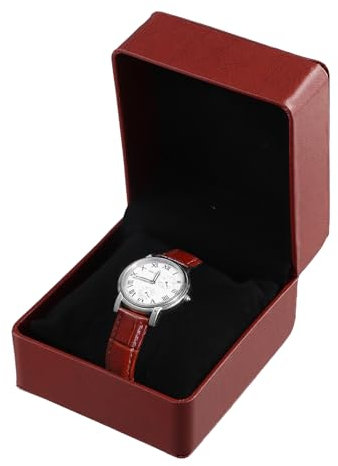 Amexo Uhrenbox, PU Leder Uhrenbox mit abnehmbarem Kissen Single Uhrengehäuse Uhr Geschenkbox Uhr Box für Uhren Schmuck Anhänger Halskette Armbänder, Herren und Damen (Kaffee Glänzend)
