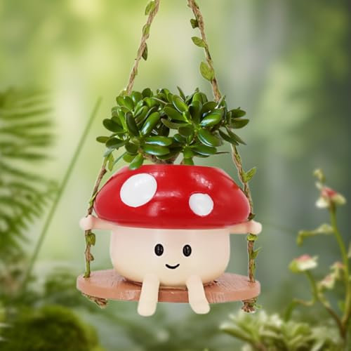 Zinueen Vaso da Fiori Sospeso con Testa a Dondolo – Grazioso vaso per Piante Grasse, con Foro di Drenaggio – Vaso in Resina per Interni ed Esterni