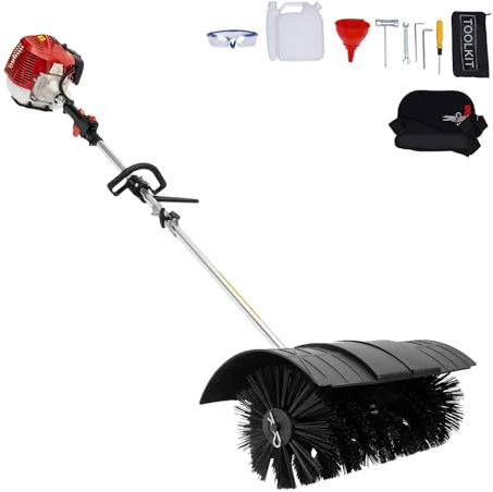 Fridgestea 52CC 2 Stroke Petrol Broom, 2.3 HP Handheld Nylon Brush Sweeper Cleaner for Driveway Snow Cleaning Sweeping Lawn Mowing