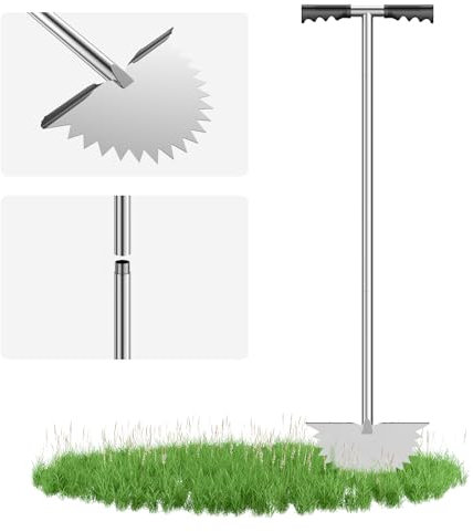 Foppla Sägezahn-Rasenkantenschneider, Rasenschneider,Halbmond-Rasenkantenschneider mit T-Griff, Langstieliges Kantenmesser für Rasenkanten,94cm (Säge)