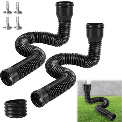 Hengrongshen 2 pezzi di estensione flessibile per grondaia, tubo di scarico, tubo di scarico flessibile rotondo per tubo di scarico 80/100 mm, allungabile da 47 a 150 cm, prolunga per grondaie, nero