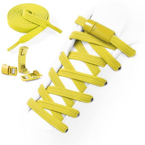 Shecret Cordones Elásticos, Cordones con Cierres Magneticos Metal, Cordones Elásticos Sin Nudo, Cordones Universales Ajustables para Zapatillas de Deporte, Niños y Adultos, Amarillo