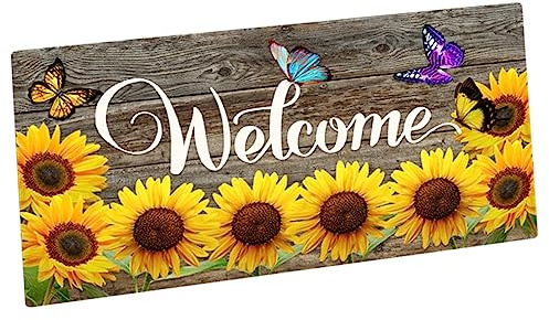 Panneau de Bienvenue Suspendu Tournesol en Bois pour Porte D'entrée | Plaque de Maison, Décor Mural Robuste, Porche Avant et Lieux D'affaires