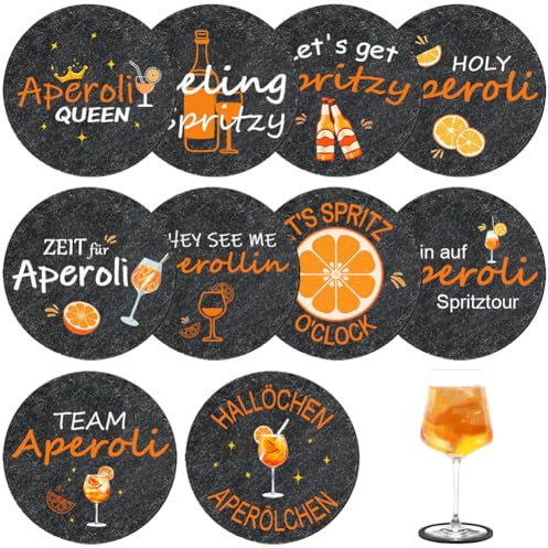 NIEEKRUN 10 Stück Aperol Untersetzer Sprüche Filz Rund Aperol Spritz Accessoires Tassen Untersetzer Gläser Filz Untersetzer Glas Coasters Tassenuntersetzer für Bars, Cafés, Haus, Party, Büro
