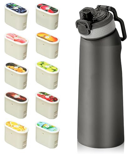 700ML Air Gourde Bouteille avec 10 Capsules de Saveur Gout Pods, Fruité Flavour Pods pour Bouteille D'eau, Gourde Sport Paille avec Air Gourde Pods Saveur, 0 Sucre Bouteille Saveur Pods