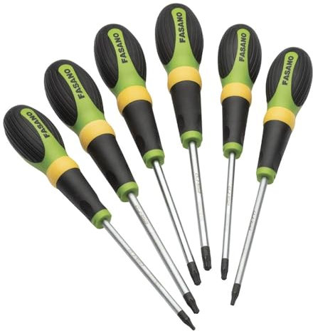 Fasano Set di 6 Cacciaviti Torx, Impugnatura Bi-materiale, Punte Magnetizzate, Verde/Giallo/Nero