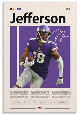 NFDVFHFRQ Justin Jefferson signiertes Poster, Leinwandposter, Wandkunst, Dekordruck, Bild Gemälde für Wohnzimmer, Schlafzimmer, Dekoration, 30 x 45 cm