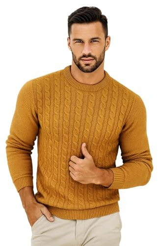 VEARZ Unisex Mens Casual Lightweight Crew Neck Winter Jumpers Cable Knitted Pullover - Adults Classic Soft Long Sleeve Thermal Sweater Tops for Men UK